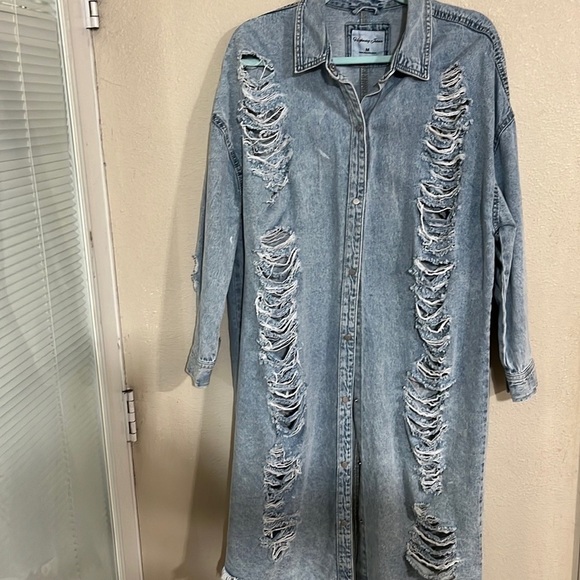 Ripped destroyed denim dress jacket summer festival Size M - Picture 5 of 7